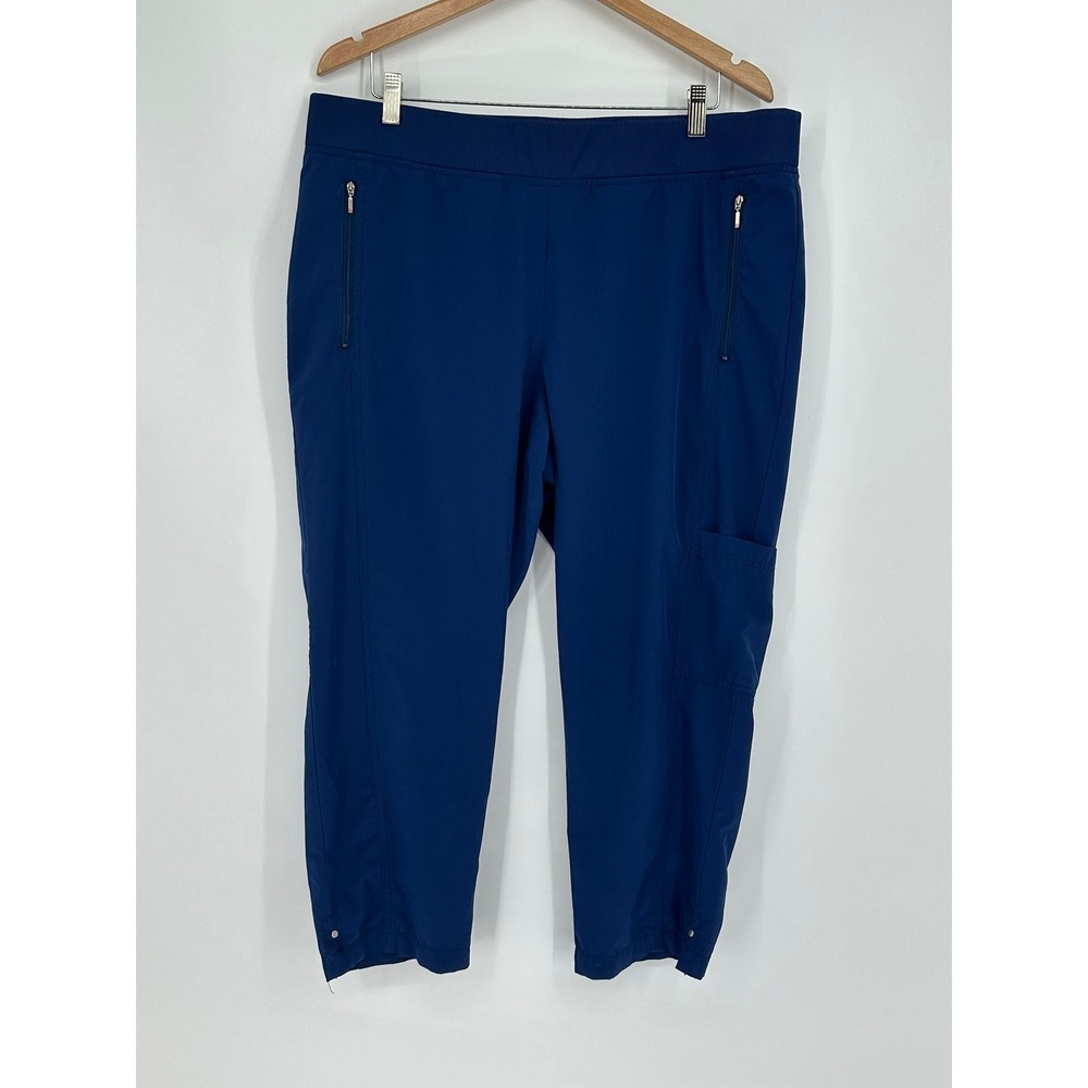 Chicos Zenergy Neema Navy Blue Crop Cargo Pants Size 3 XL Elastic Waist Snap Hem